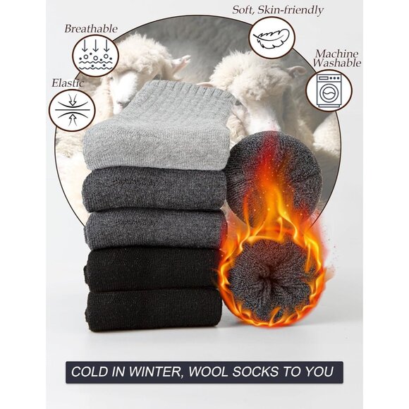 5 Pairs Wool Socks Mens Thick Thermal Winter Boot Socks for Men Warm Hiking Supe - Picture 2 of 6